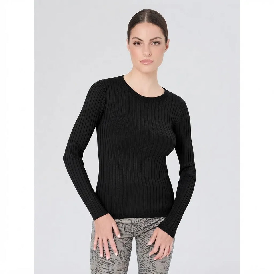 Sinsay Women's Black Round Neck with Long Sleeve Ribbed Texture Blouse