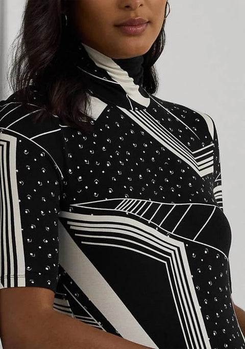 Lauren Ralph Lauren Women's Black Geo-Print Stretch Jersey Turtleneck T-Shirt |  Lauren Ralph Lauren  in Lebanon