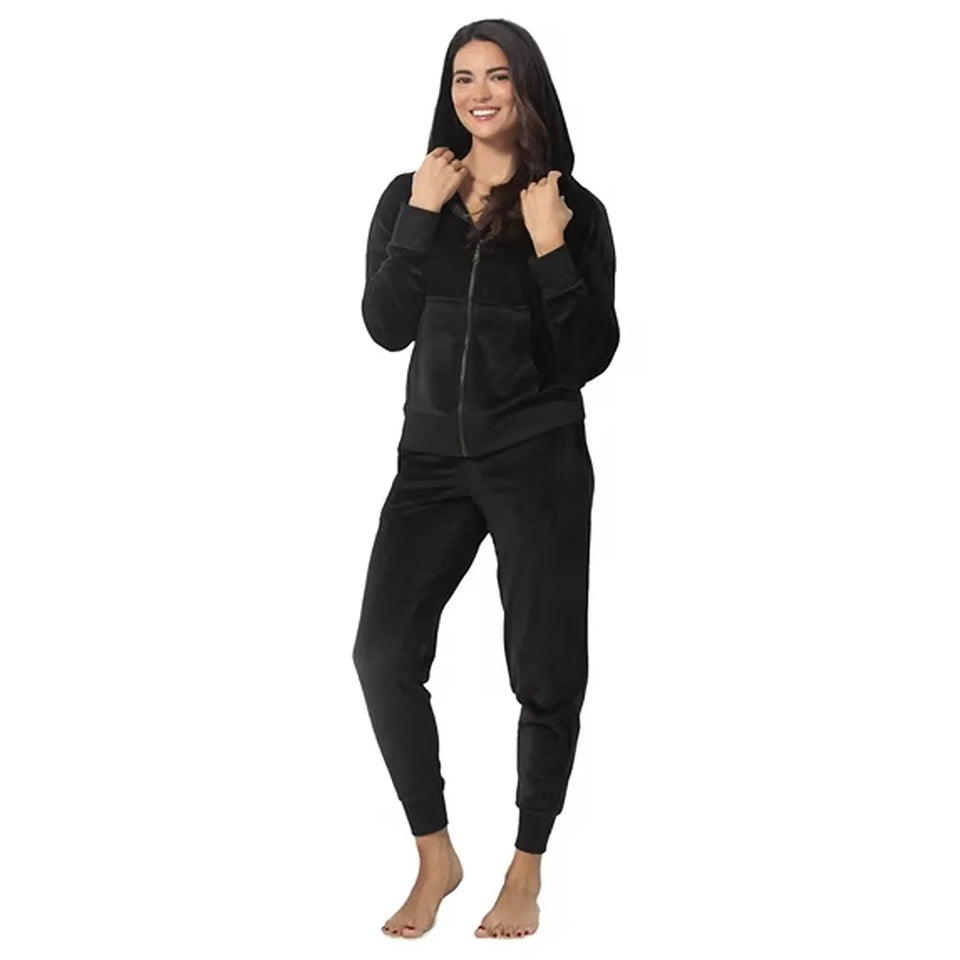 Felina Women's Black Velour Hoodie And Jogger Pajama Set