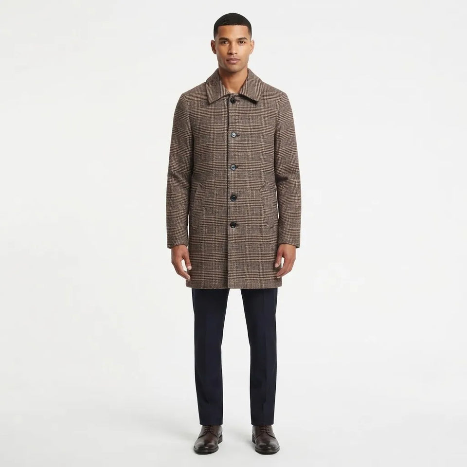 Sean John Men's Brown Classic Single-Breasted Striped Coat