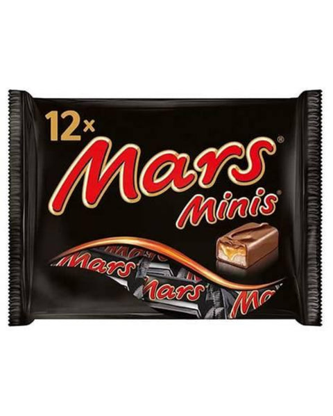Pack of Mars Minis chocolate bars with black packaging and red text.