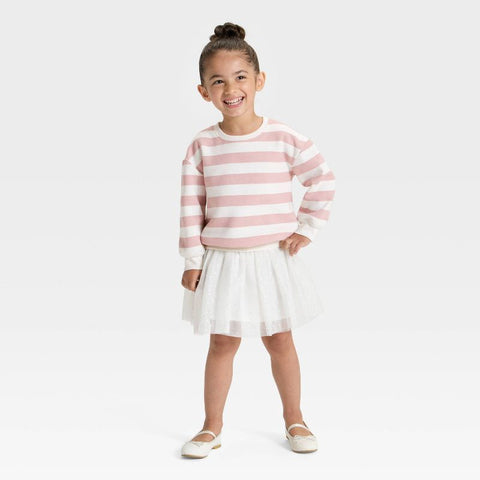 Cat & Jack Girl's White & Pink Striped Fleece Pullover Blouse | Cat & Jack In Lebanon