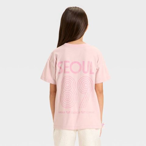 Cat & Jack Girl's Light Mauve Short Sleeve Oversized Seoul Graphic T-Shirt | Cat & Jack in Lebanon