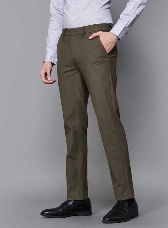Celio Men's Dark Green Solid Regular Fit Trousers | Celio In Lebanon