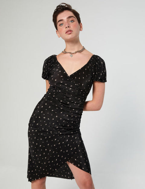 DCM Jennyfer Women's Black Flower Patterned Dress 76CREPI/3666021601(AA9)