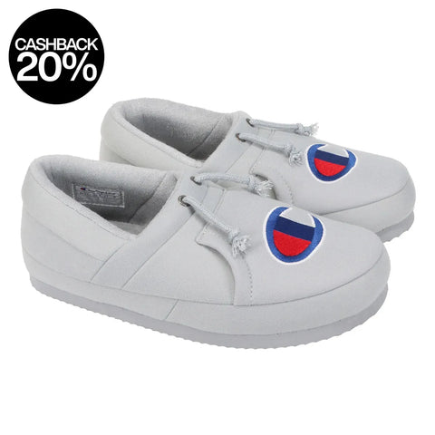 Gray shoes with a logo on a white background