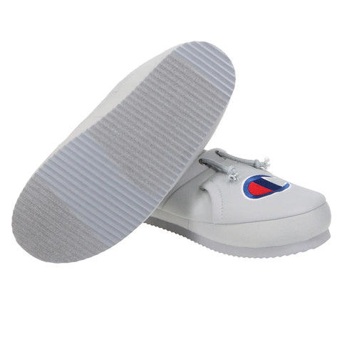 White shoe with a colorful logo on a white background