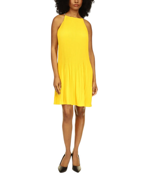 Michael Kors Women's Yellow Ribbed Fit Flare Dress | Michael Kors In Lebanon