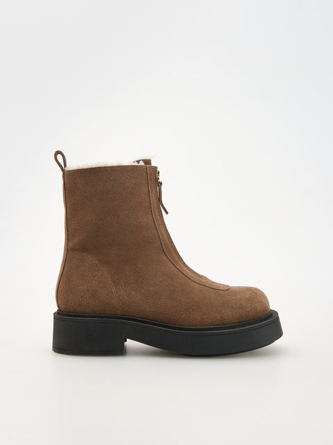 Reserved Women's Brown Suede Ankle Boots With Zipper | Reserved In Lebanon