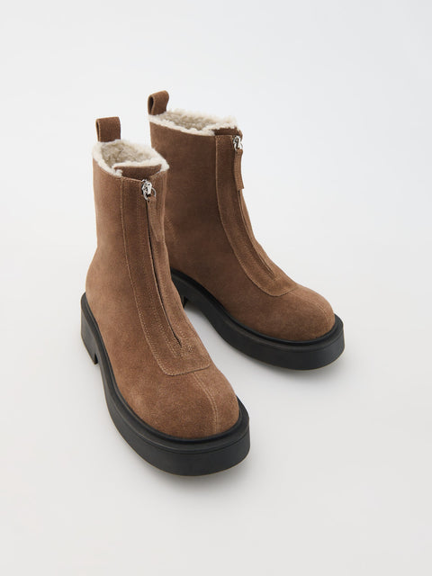 Reserved Women's Brown Suede Ankle Boots With Zipper | Reserved In Lebanon