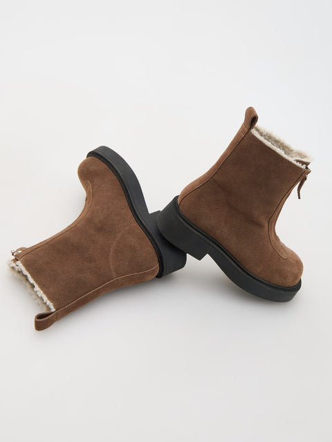 Reserved Women's Brown Suede Ankle Boots With Zipper | Reserved In Lebanon