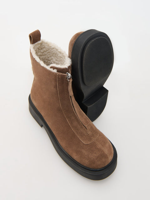 Reserved Women's Brown Suede Ankle Boots With Zipper | Reserved In Lebanon