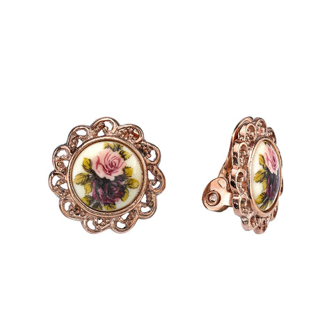 2028 Women's Rose Gold-Tone Flower Round Clip Earring | 2028 in Lebanon