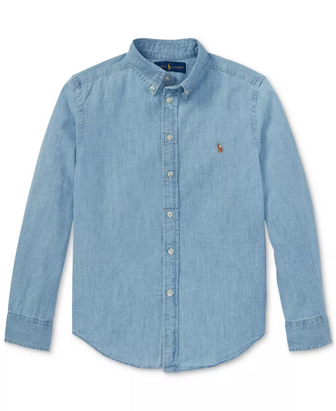 Polo Ralph Lauren Boy's Blue Cotton Chambray Sport Shirt | Polo Ralph Lauren In Lebanon
