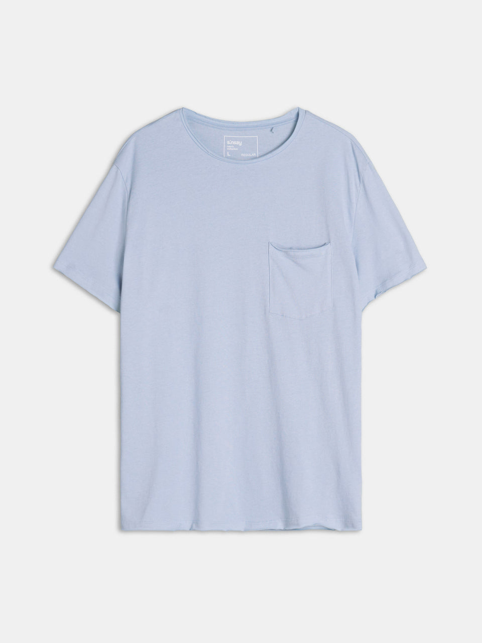 Light blue t-shirt with a pocket on a white background