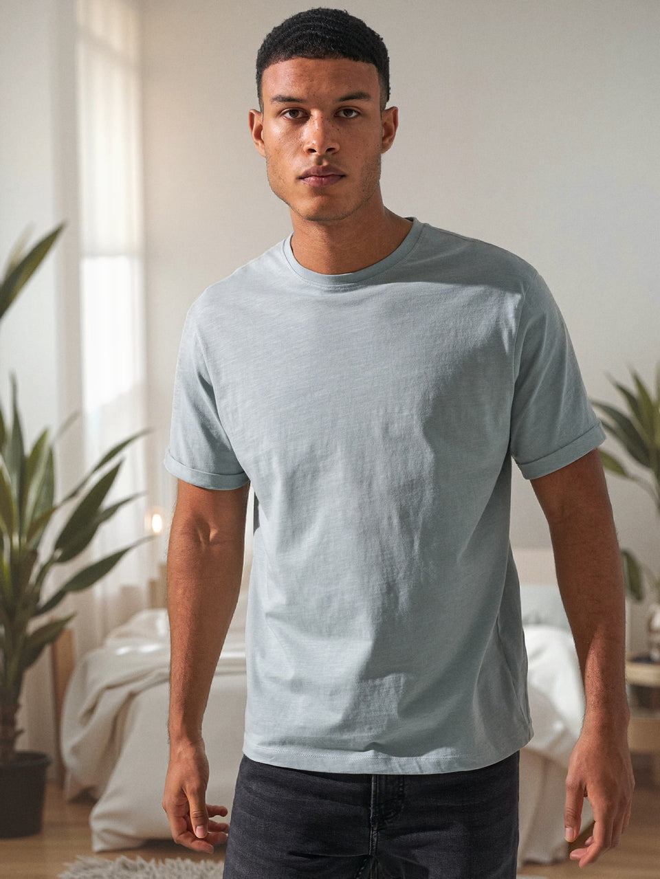 Sinsay Men's Light Green Short Sleeve Smooth T-Shirt | Sinsay In Lebanon