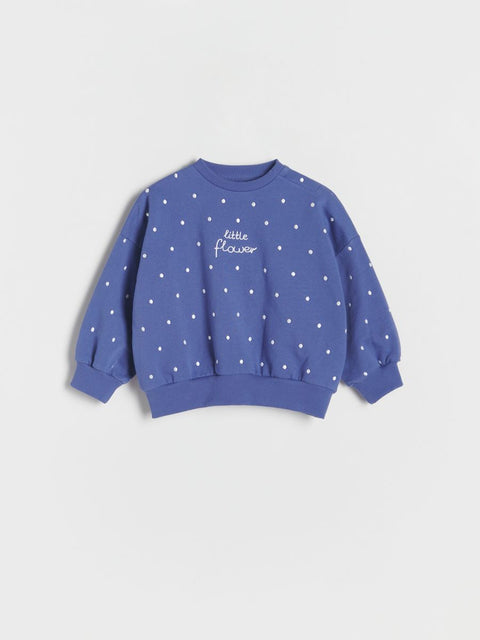 Reserved Baby Girl's Navy Dotted Crew Neck Long Sleeve Sweatshirt |Reserved In Lebanon