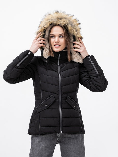 Tom Tailor Women's Black Quilted Hooded Winter Jacket |Tom Tailor In Lebanon
