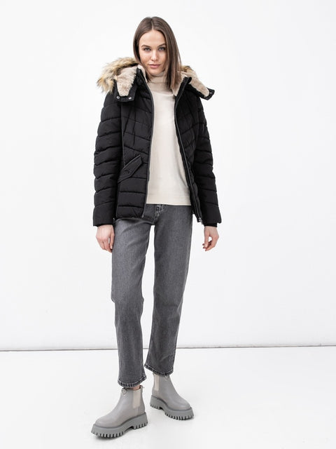 Tom Tailor Women's Black Quilted Hooded Winter Jacket |Tom Tailor In Lebanon