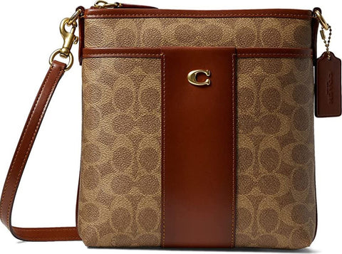 Coach Women's   Beige/Brown Signature Coated Canvas Small Zip-Top Wristlet CrossBody Bag |  Coach  In Lebanon
