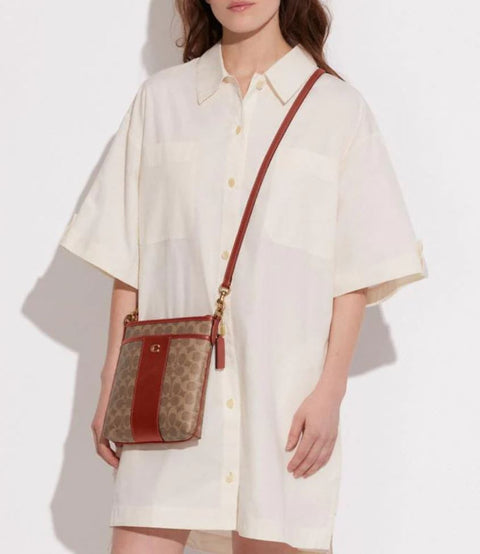 Coach Women's   Beige/Brown Signature Coated Canvas Small Zip-Top Wristlet CrossBody Bag |  Coach  In Lebanon