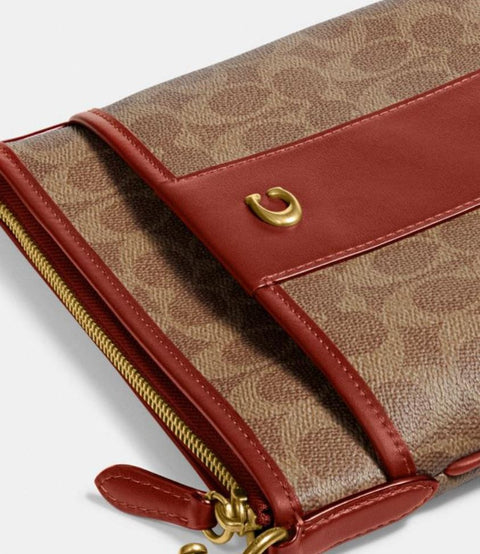 Coach Women's   Beige/Brown Signature Coated Canvas Small Zip-Top Wristlet CrossBody Bag |  Coach  In Lebanon