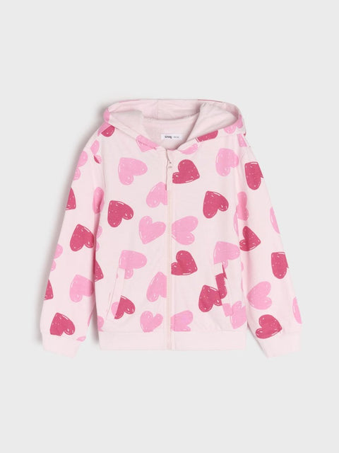 Sinsay Girl's Light Pink Hearts Printed Hooded Transitional Jacket | Sinsay In Lebanon