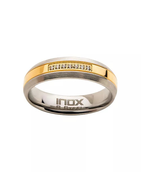 Inox Men's Two Tone Steel Plated 7 Piece Clear Diamond Ring | Inox In Lebanon