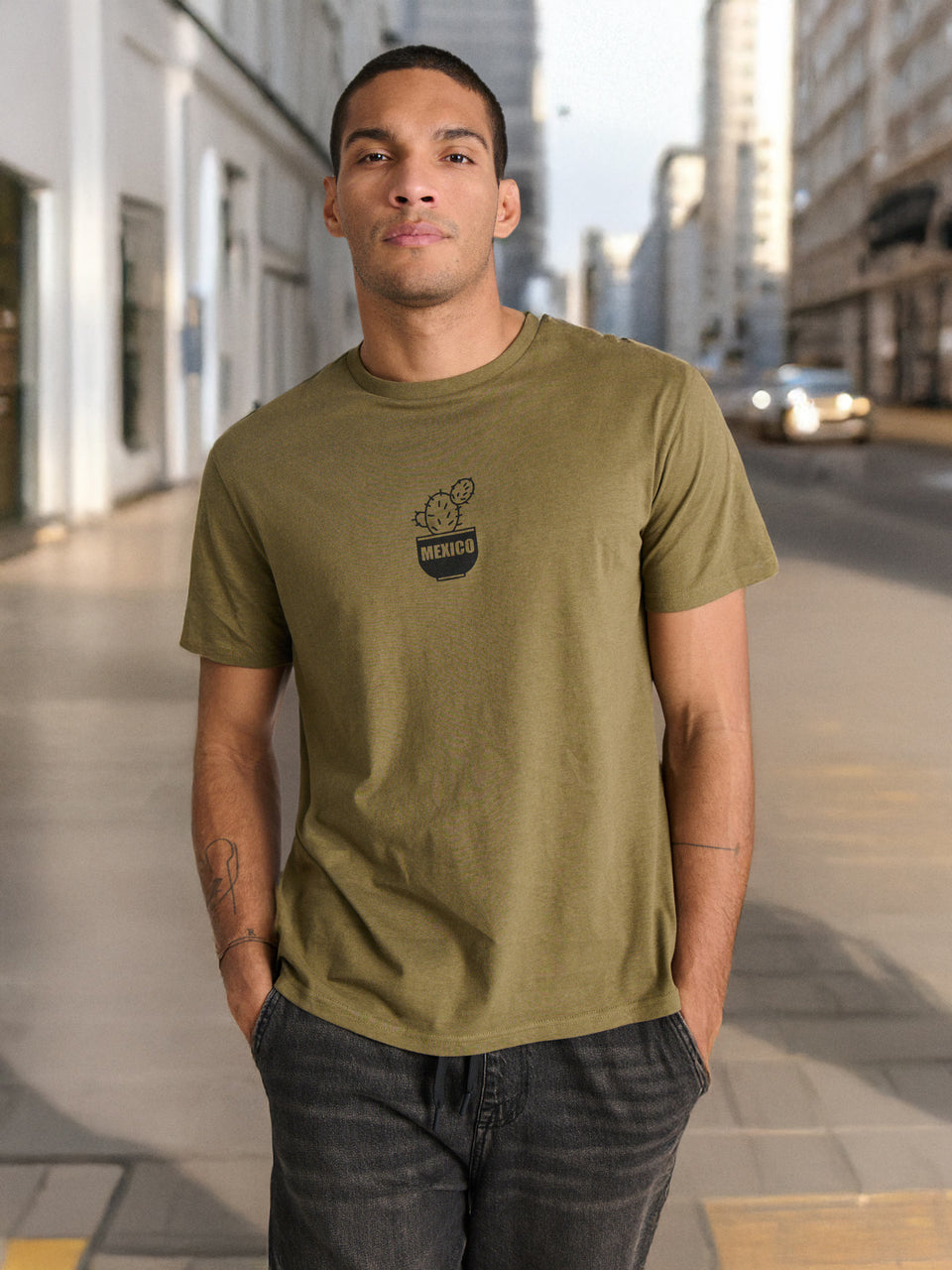 Sinsay Men's Olive Green Printed Round Neck T-Shirt | Sinsay In Lebanon