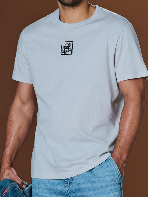 Sinsay Men's Light Grey Regular Short-sleeved T-shirt | Sinsay in Lebanon