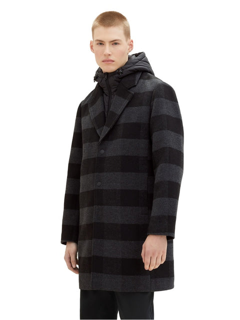 Tom Tailor Denim Men's Black & Gray Checkered Wool Coat | Tom Tailor In Lebanon