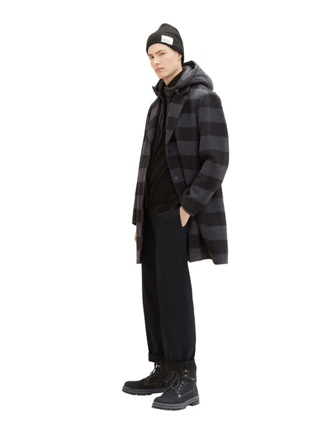 Tom Tailor Denim Men's Black & Gray Checkered Wool Coat | Tom Tailor In Lebanon