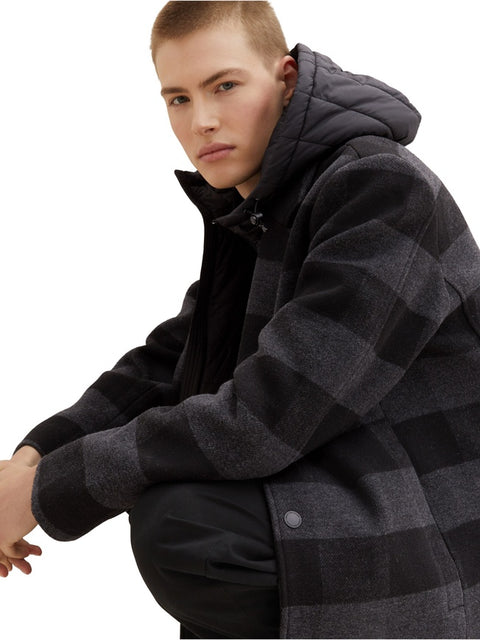 Tom Tailor Denim Men's Black & Gray Checkered Wool Coat | Tom Tailor In Lebanon