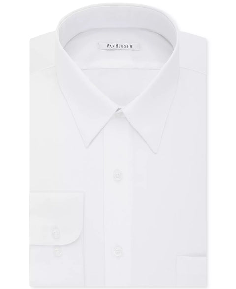Van Heusen Men's White Classic/Regular Fit Wrinkle Free Poplin Solid Dress Shirt |Van Heusen In Lebanon