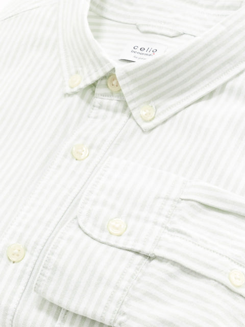 Celio Men's White Green Striped Regular Fit Oxford Shirt | Celio In Lebanon