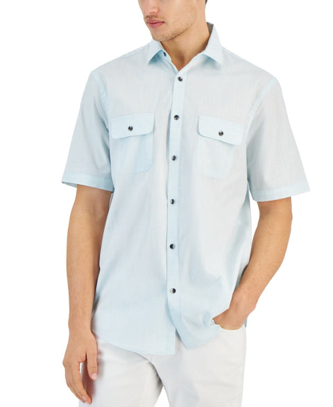 Alfani Men's Light Aqua Regular fit Short Sleeve Button-Up Shirt |Alfani In Lebanon