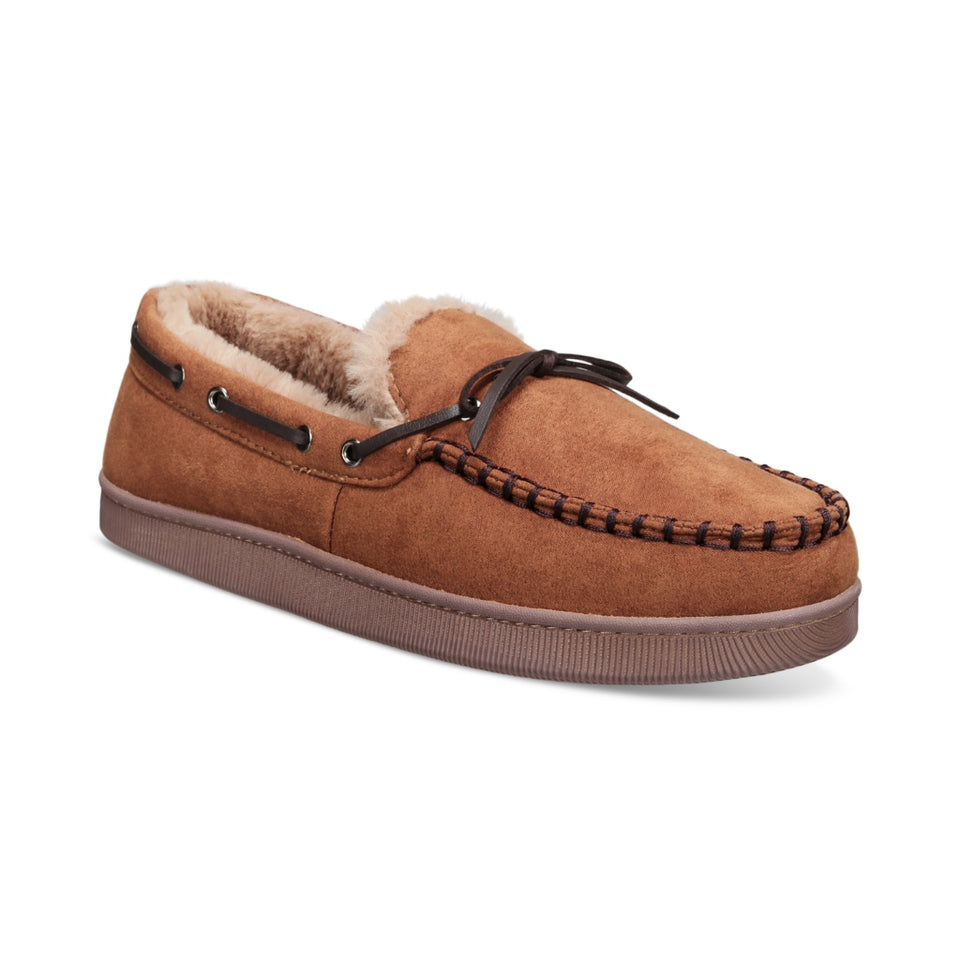 Club Room Men’s Camel Faux-Suede Moccasin With Faux-Fur LiningSlippers