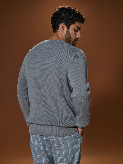 Sinsay Men Grey Waffle Knit Crew Neck Sweater | Sinsay in Lebanon