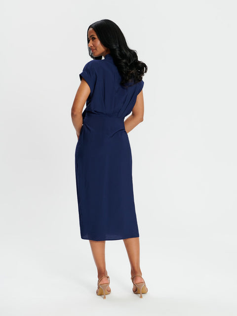 Sinsay Women's Navy Short Sleeve Midi Shirt Dress | Sinsay In Lebanon