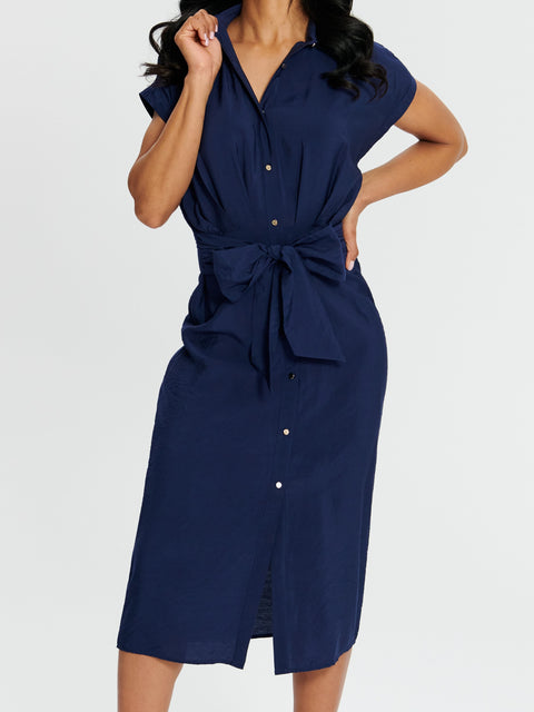 Sinsay Women's Navy Short Sleeve Midi Shirt Dress | Sinsay In Lebanon