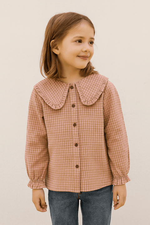 POMPdeLUX Girl's Dark Camel  Long Sleeve Blouse | POMPdeLUX in Lebanon