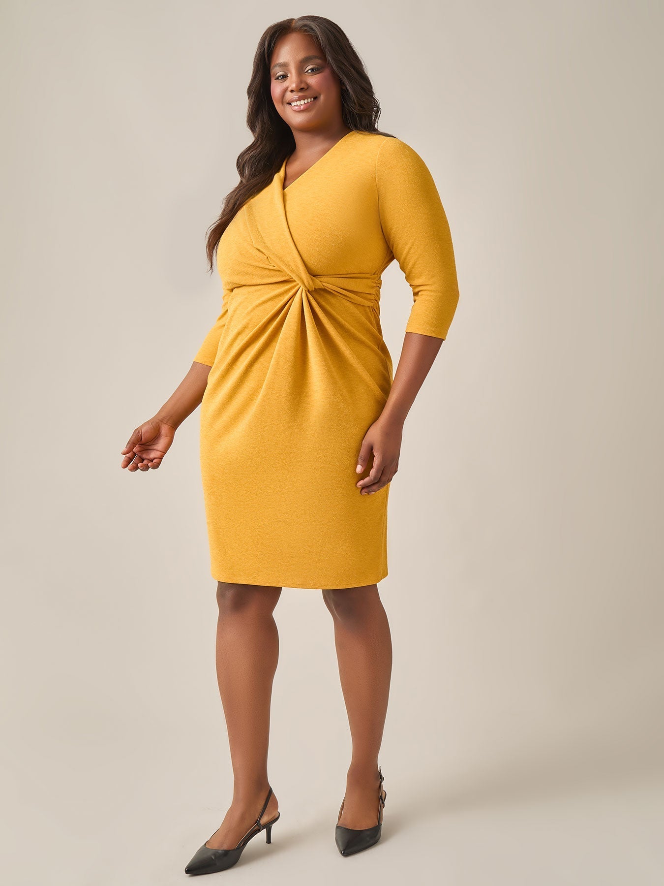 Kasper Women's Yellow Mustard Plus Size Twist Front Sheath Dress|Kasper In Lebanon