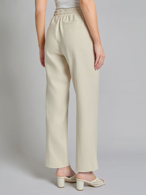Jones New York Women's Beige Solid Linen Viscose Pull-On Drawstring Trouser | Jones New York In Lebanon