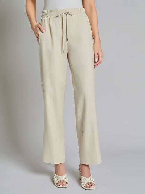 Jones New York Women's Beige Solid Linen Viscose Pull-On Drawstring Trouser | Jones New York In Lebanon
