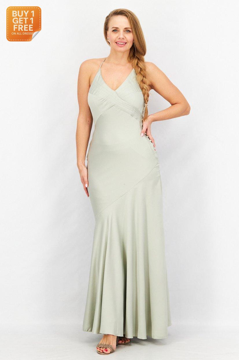 Asos Design Women's Green Satin Dress ANF2717