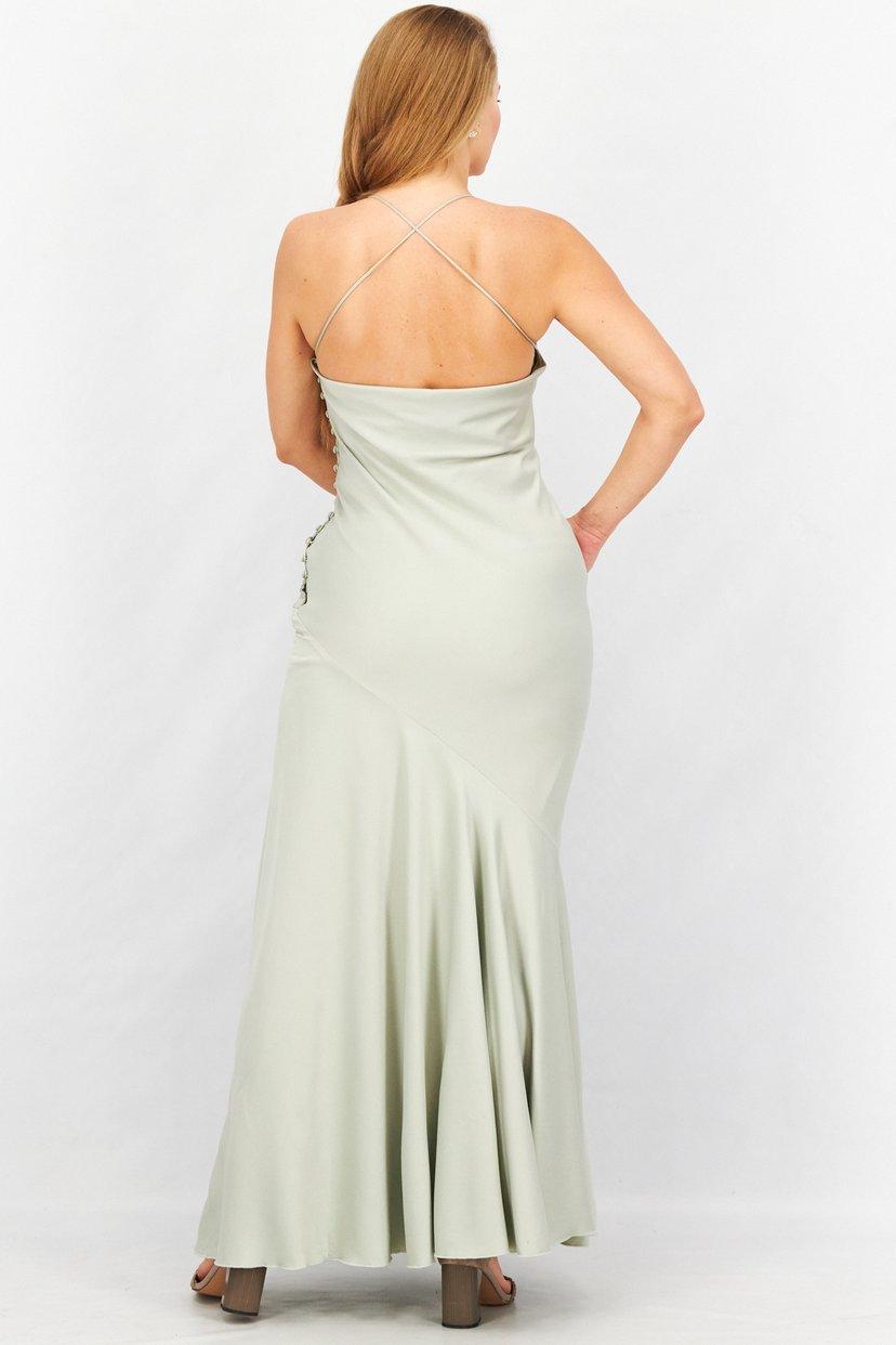 Asos Design Women's Green Satin Dress ANF2717