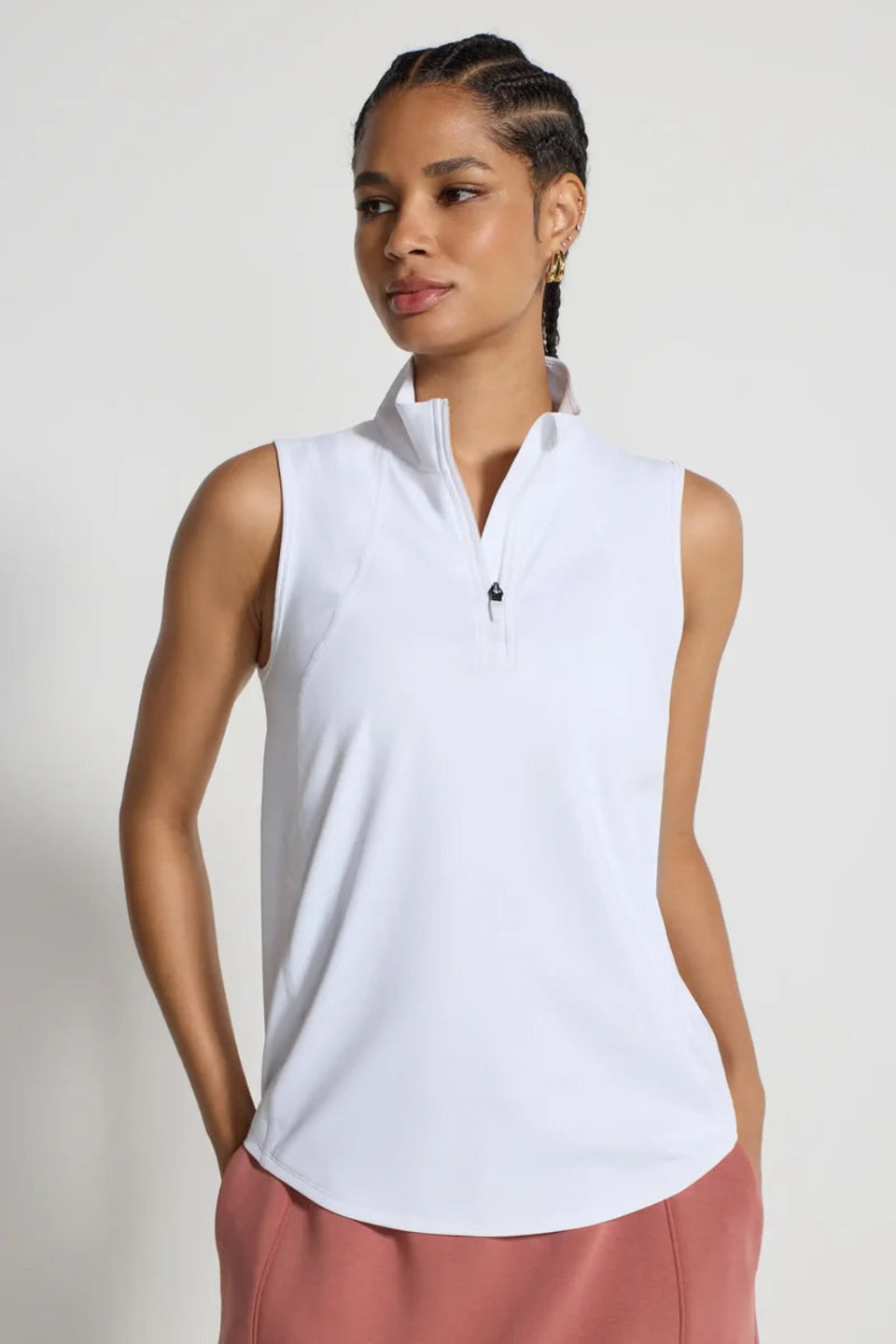 Mondetta Women's White The Active Stretch 1/2 Zip Tank Top