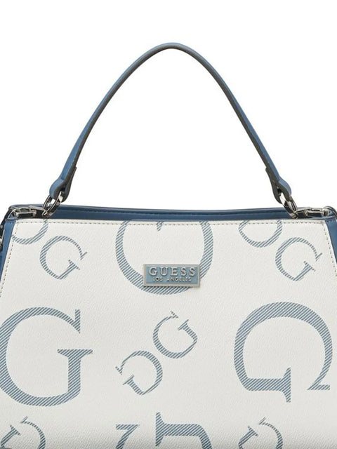 Guess Los Angeles Women's Off White & Blue Typography Structured Hand Bag | Guess In Lebanon