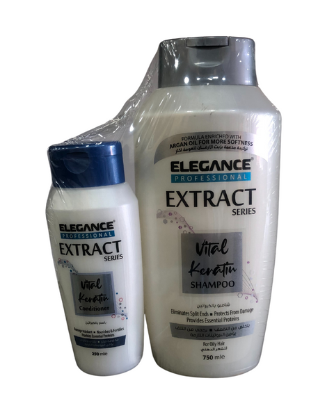 Elegance Vital Keratin Shampoo 750ml For Oily Hair + Elegance Vital Keratin Conditioner 250ml