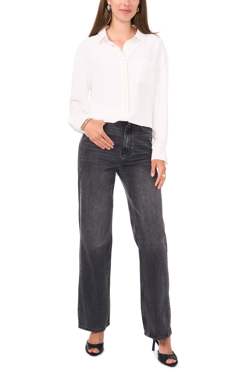 Vince Camuto Women's Off White Grommet-Trimmed Button-Front Shirt | Vince Camuto In Lebanon